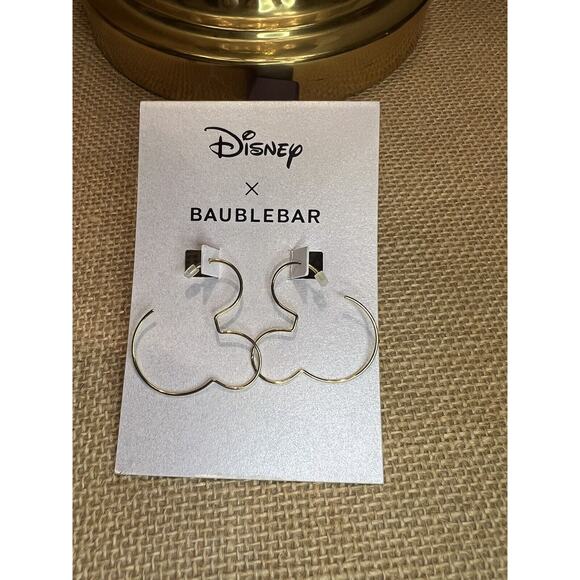Disney Baublebar MICKEY MOUSE Gold Tone Hoop Earrings- Brand New - Picture 2 of 8